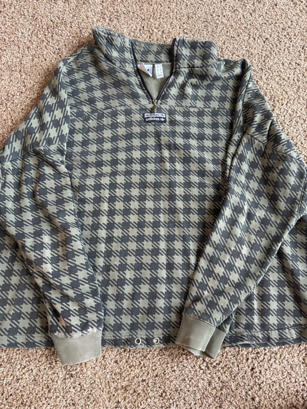 adidas Men’s Olive and Dark Gray Houndstooth Zip-Up Sweater